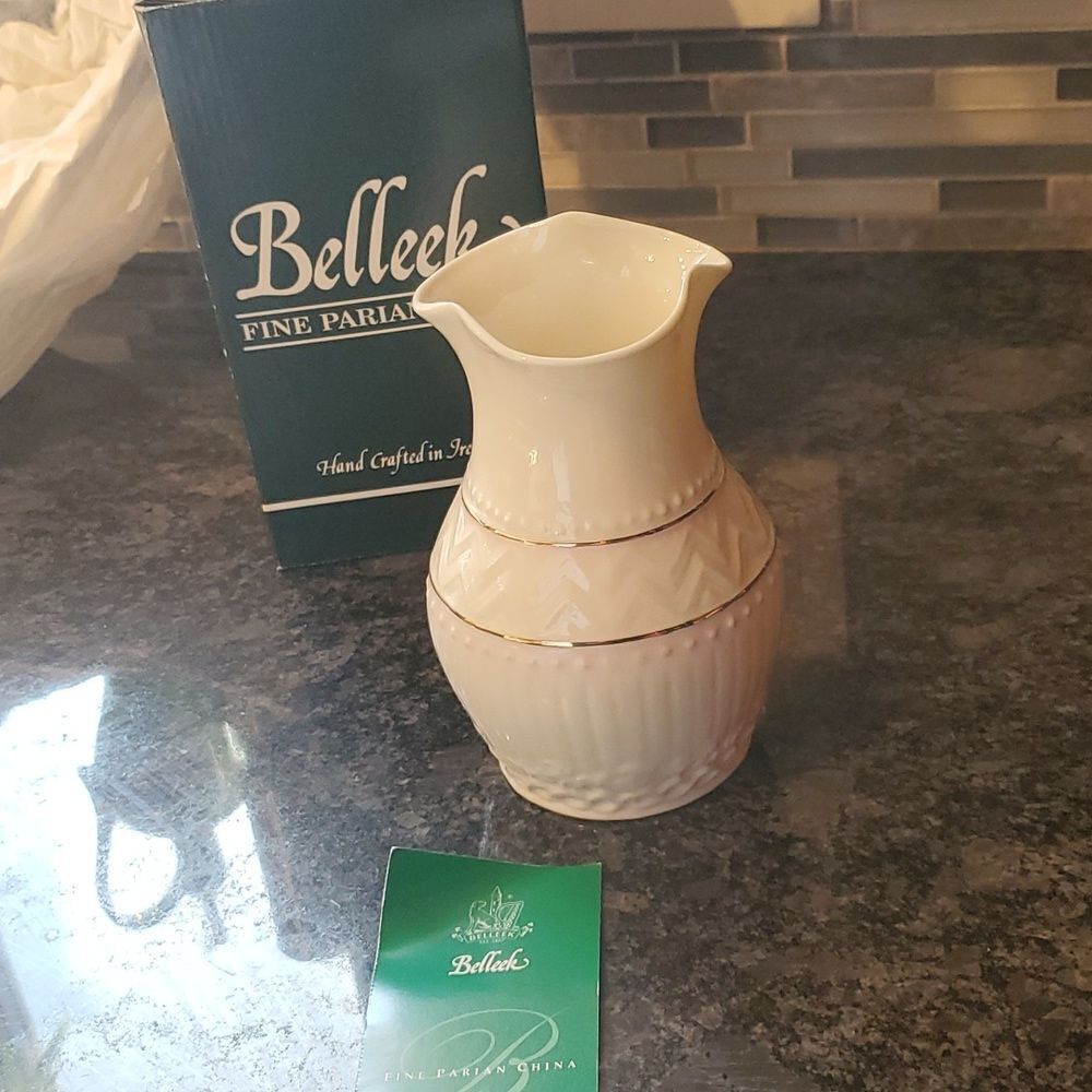 NEW Belleek 7" vase, Colonial w/pink and gold made in Ireland porcelain china